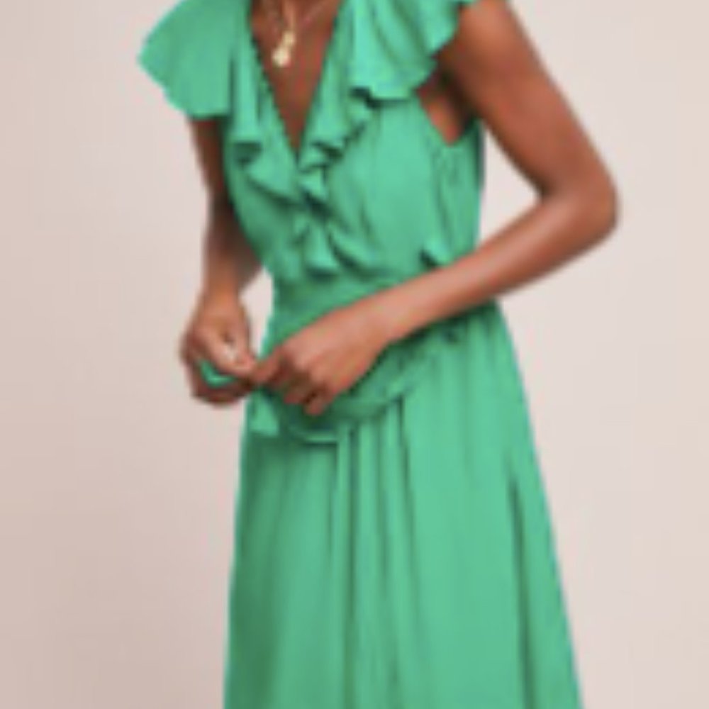 Maeve Flutter Sleeve Ruffle front Wrap Dress NWT